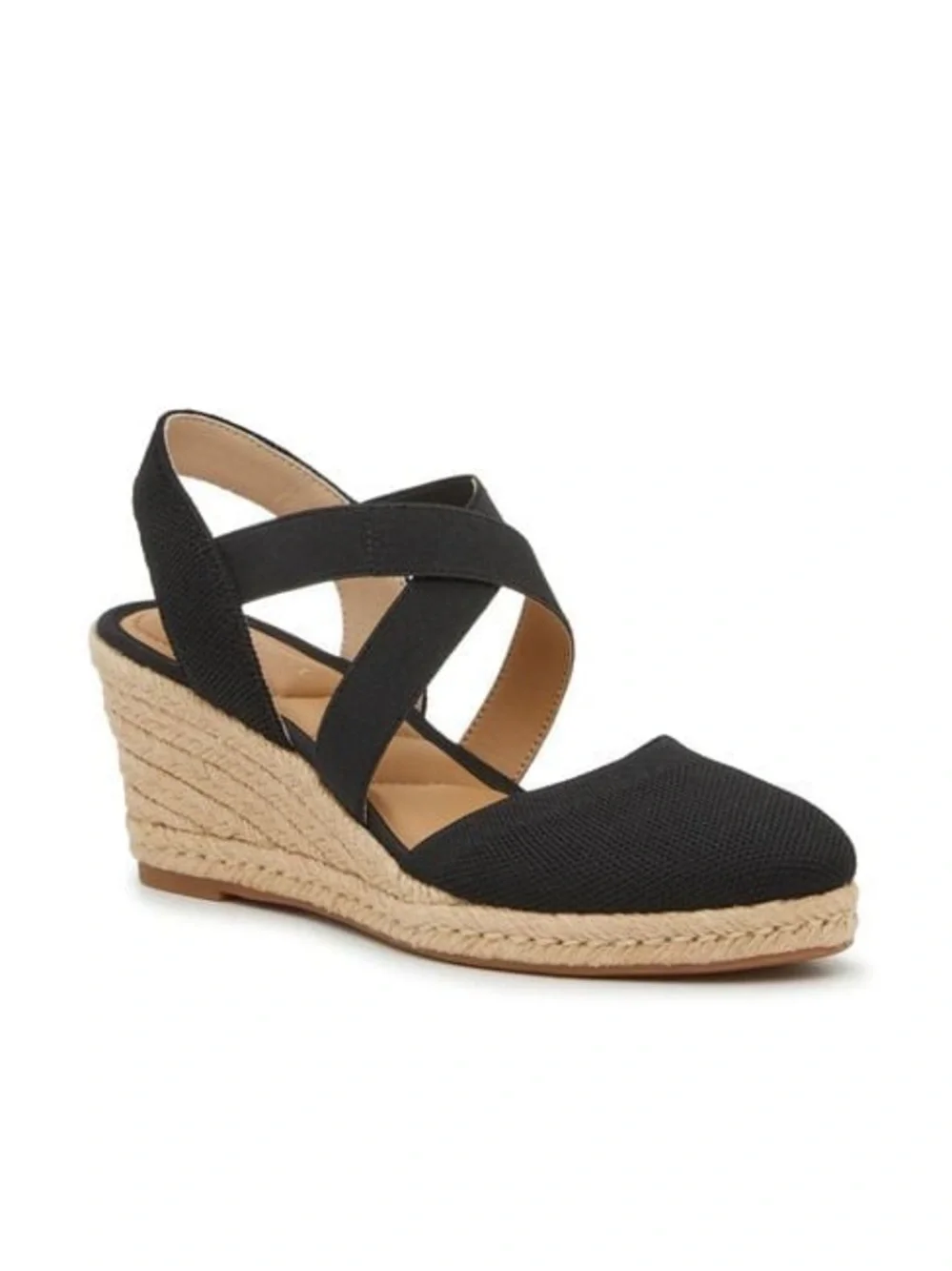 Kelly & Katie Black Espadrille Wedge Sandals with Cross Straps size 8.5